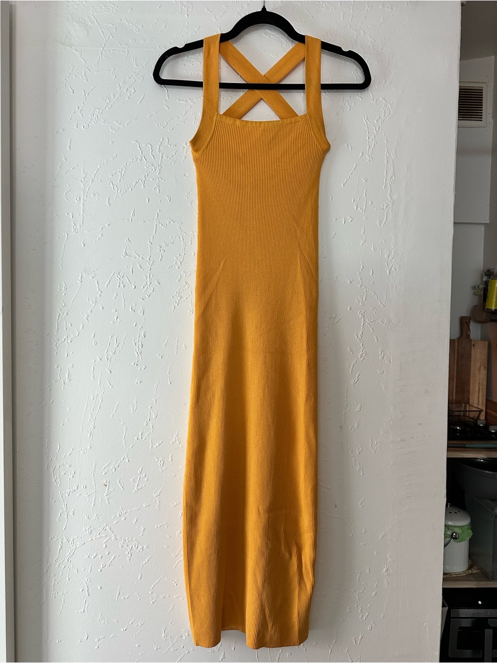Zara Mustard Ribbed Tank Dress with Cross Back